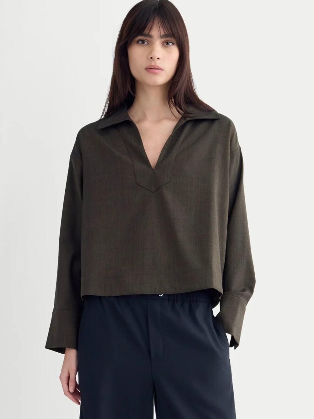 Everlane Overshirt Tailor Twill Popover Heathered Fudge M